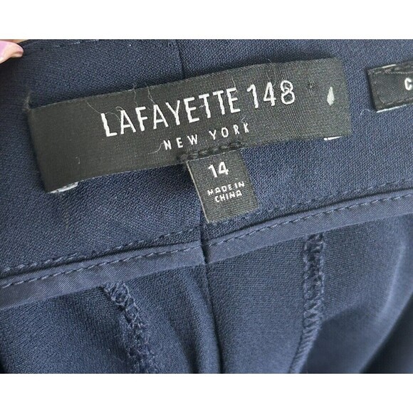 Lafayette 148 New York Size 14 Navy Blue Clinton Ankle Pants Straight High Rise - Picture 6 of 8